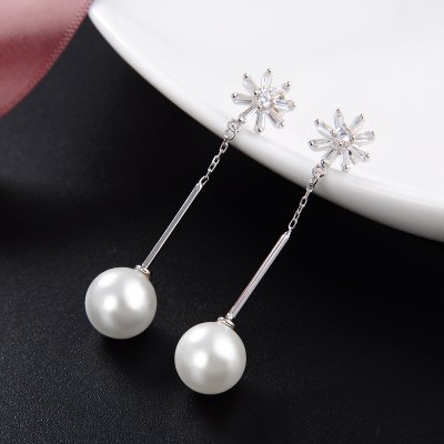 925 Sterling Silver Pearl Drop Earrings For Wedding
